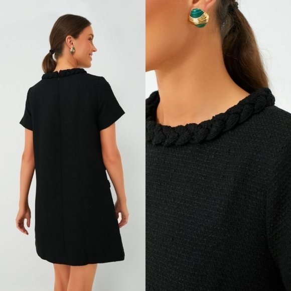 Tuckernuck | NEW Black Tweed Jackie Short Sleeve Classic Retro Mini Dress Size M - Picture 3 of 11